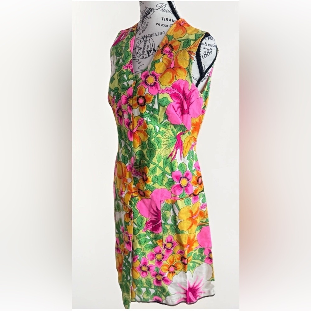 Vintage Aloha Authentic Hawaiian Originals Bright Pink Cotton Floral Dress S - Picture 5 of 11